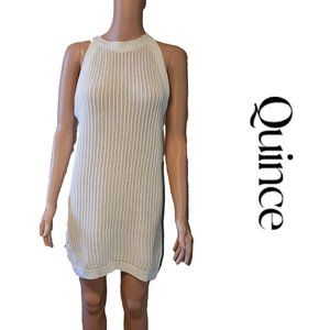 Quince Women's 100% Organic Cotton Crochet Cover-Up Mini Dress NWT White Small